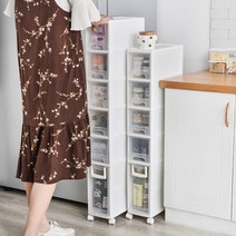 틈새수납장 폭좁은 다용도 틈새장 거실 주방 이동식 미니 슬림 수납장 3단 4단 5단 6단, 화이트 16mm / 5단