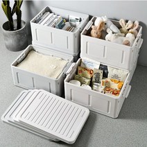 [1+1] 다용도 접이식리빙박스 폴딩박스 수납함 옷정리 책 보관함, 그레이(2개)