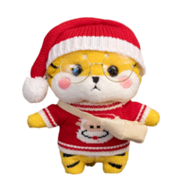 PKTOYS 귀여운 행운 건강 동물 봉제 인형 재물 장식 호랑이 인형 쿠션 생일 크리스마스 선물, 빨간색과 흰색 크리스마스 모자 크리스마스 스, 30cm