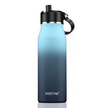 VEEFINE 스테인리스 스틸 빨대 포함 보온텀블러, 블루, 946.4ml