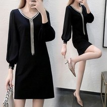 ALIPANG 알리팡 여성 원피스 결혼식 하객용 봄 가을 긴소매 미디원피스 면접용 오피스룩