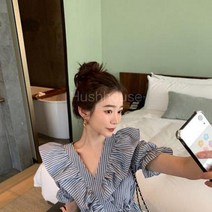 SAMARA 빅 프릴 스트라이프 퍼퓸소매 여성스런 원피스 하객룩