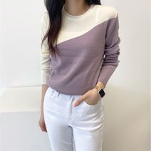헤이린 여성 인타샤 사선 라운드 니트 티 GG