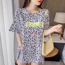 리앤킴 여성 하프 트임 호피 프린트 반팔 티셔츠 L1725