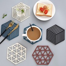 4+1 모던한 냄비받침 티코스터, 격자 베이지