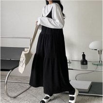 롱 뷔스티에 끈 나시 프릴 셔링 A라인 레이어드 멜빵 원피스/로미캉캉 원피스