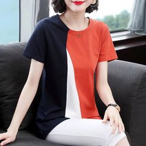 PoeLynt반팔 티셔츠 여성 빅사이즈 하복 통통 와이드 컬러 패치 하프 톱