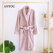 ANYOU남녀공용 호텔식 샤워가운 극세사잠옷, 핑크, XL