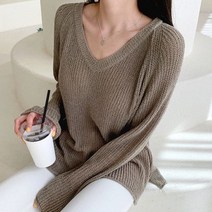 비비드글램 브이넥 부클 니트 8color 루즈핏 빅사이즈 박스티 그물 니트