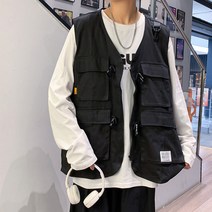 봄/여름 멀티포켓 홍콩스타일 워크 조끼 남성 브이넥 아웃도어 레저 낚시 여행조끼 버클과 후크 포함