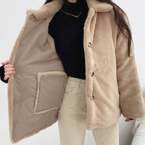 [유니즈] 터틀넥 루즈 양면 기모 뽀글이 리버시블 패딩 코트 + 레모나 산1P