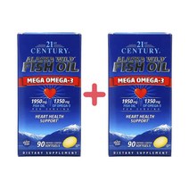 21st Century 21세기 센트리 알래스카 야생 피쉬 오일 메가 오메가 3 1950mg 1350mg 90소프트젤 2팩, 1개, 기본