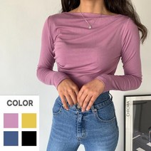 페이퍼먼츠 여성용 입술넥 옆 셔링 포인 긴팔 데일리 티셔츠 13719