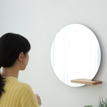 엣지라인 원목 하프선반 노프레임 원형 화장대 벽거울 일반형 LED형, 02_600 원형(엣지), 02_하프_연브라운