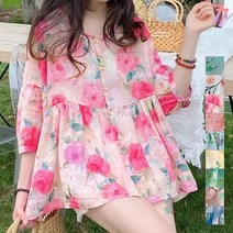77우먼스 여성 바미블라우스 화려한 꽃무늬 바캉스 예쁜 상의 봄 여름 블라우스 바미 데일리 코디 이월 이월상품 [리현커머스]