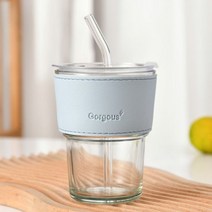 뚜껑이 있는 크리에이티브 유리 컵 커피 머그잔 400ml 내열성 물병 밀크 주스 음료 용기 빨대 포함 커플 선물, Transparent A