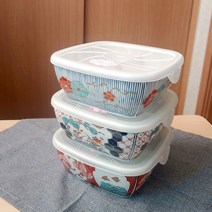 하코야 사각나눔 도자기찬통 (대) 반찬통 간편도시락 냉동 보관용기 간식보관 계란찜, 매화, 2칸, 1개