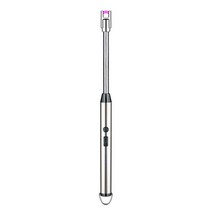 LED전광판 360 도 회전식 전자 라이터 아연 합금 요리 점화 도구 충전식 방풍 휴대용 LED 전원 디스플레이, 01 Silver