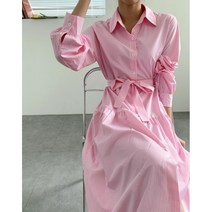 스트라이프 셔츠원피스 오픈형 단추 스타일 남방원피스