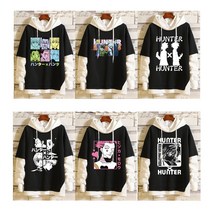 헌터x헌터 HunterXHunter 애니메이션 만화 캐릭터 굿즈 페이크 레이어드 배색 후드티 모자티 블랙/화이트 남여공용 후드티셔츠
