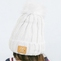 겨울 방한 양털 안감 털방울 비니 모자 캠핑장비 혼캠, 베이지