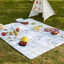 신비즈 체크 간편한 피크닉 방수 매트 돗자리, 그린그레이