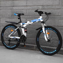 shike 산악자전거 24/26인치 접이식 MTB 자전거 남녀공용, 21속 26인치, 스포크휠-화이트블루