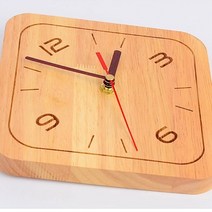 리얼 원목 소형 무소음 벽시계 사각 숫자 4개 심플 클래식 시계 인테리어 집들이 선물, 기본