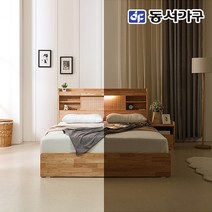 동서가구 네오 마샤 북유럽풍 고무나무 원목 벙커 서랍 수납 LED 선반 헤드 퀸 침대프레임 Q NES521, 네추럴
