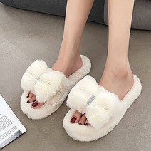 오팔센치 짱귀여운 리본 큐빅 밍크털 겨울 슬리퍼 2cm 낮은굽 예쁜 실내화