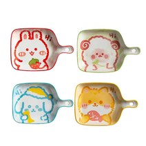 BLOWFISH FUGU도자기손잡이접시4p/1p 먹방용 손잡이 접시 손잡이 접시 도자기 북유럽 캐릭터 접시, A+B+C+D