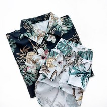 강아지 커플룩 하와이 셔츠 견주 개플룩 세트, L (네이비), 3XL (화이트)