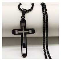 천주교 가톨릭 묵주 팔찌 빈티지 남성 주얼리 스테인레스 스틸 십자가 펜던트 목걸이 초커 체인 선물 칼라, black