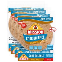 MISSION 미션 Carb 카브 밸런스 파히타 통밀 소프트 토르티야 또띠아 저탄수화물 제로 트랜스지방 무설탕 8장 4팩 8 oz 226g