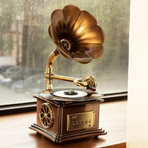 축음기 나팔 전축 LP 플레이어 블루투스 스피커 레트로 인테리어, 화이트