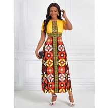 아줌마 50대원피스 중년 Lady 기하 프린트 A라인 원피스