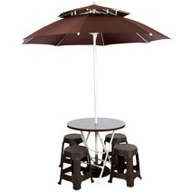 국산 특허 원터치 파라솔세트 (브라운) / 파라솔지지대(원형(검은색)), 원형, 원형라탄의자