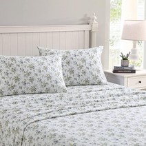 Laura Ashley Home | 플란넬 컬렉션 면 침구 시트 세트 방축 가공 및 브러시 처리로 더욱 부드럽고 편안하며 아늑한 느낌 킹 로잘리 그레이