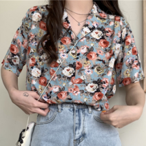 나루니 W04081 하와이안셔츠 꽃무늬셔츠 꽃패턴셔츠 반팔셔츠 반소매 여성셔츠 카라넥 예쁜