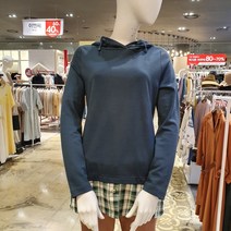 3여성)올리비아로렌 체크우븐 배색 후드 티셔츠 VVCALWF8121