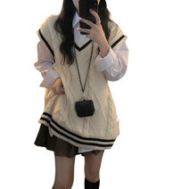 티류으스 봄가을 긴팔 셔츠 학원풍 브이넥 니트 베스트 루즈핏 니트라인 레깅스