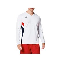 아식스 남성 여성 배구복 상의 긴발 배구 티셔츠 브이넥 남녀공용 2053A050, 화이트