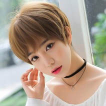 스타일 숏컷 가발 앞머리 통가발 보브컷 여자 커트 머리 짧은 컷트 전체 티안나는 자연스러운, 그레이
