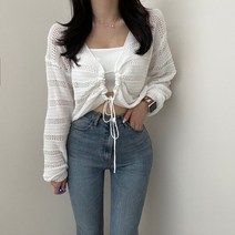 VANANA2 여성 데일리 캐주얼 스트링 크롭 벌룬 볼레로 가디건