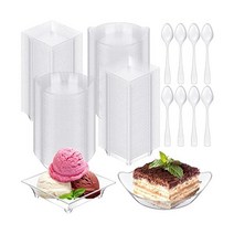 400 Pcs 시식 숟가락이 달린 미니 디저트 플레이트 일회용 서빙 트레이 100 작은 사