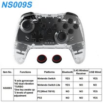 퐁고샵투명 무선 컨트롤러 블루투스 닌텐도 스위치 프로 PC PS3 TV 박스 조이스틱 LED 야광운 지연 없는 2, 01 No Box, 02 Crystal