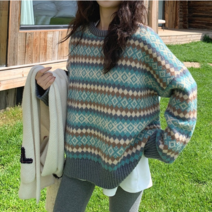 스타일아유 여성 도톰 클래식 여자 가을 겨울 자카드 아가일 패턴 스웨터 니트 이너 니트티 캐주얼