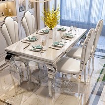 고급 대리석 식탁 다이닝 테이블 홈 럭셔리 실버 상판 4인용 6인용, 160X90(단일 테이블만)