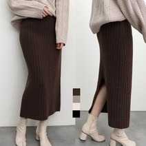 리즈와이 램스울 골지 니트 밴딩 H라인 롱스커트 뒤트임 치마 국내제작 (4color)