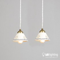 [산본 문화조명] 제냐 2등 펜던트 도자기 식탁등 인테리어조명, 본품 + LED 볼구 12W 하얀빛 X2